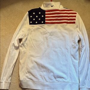 Vineyard Vines White Zip Up l/s top with American Flag detail on back, sz small